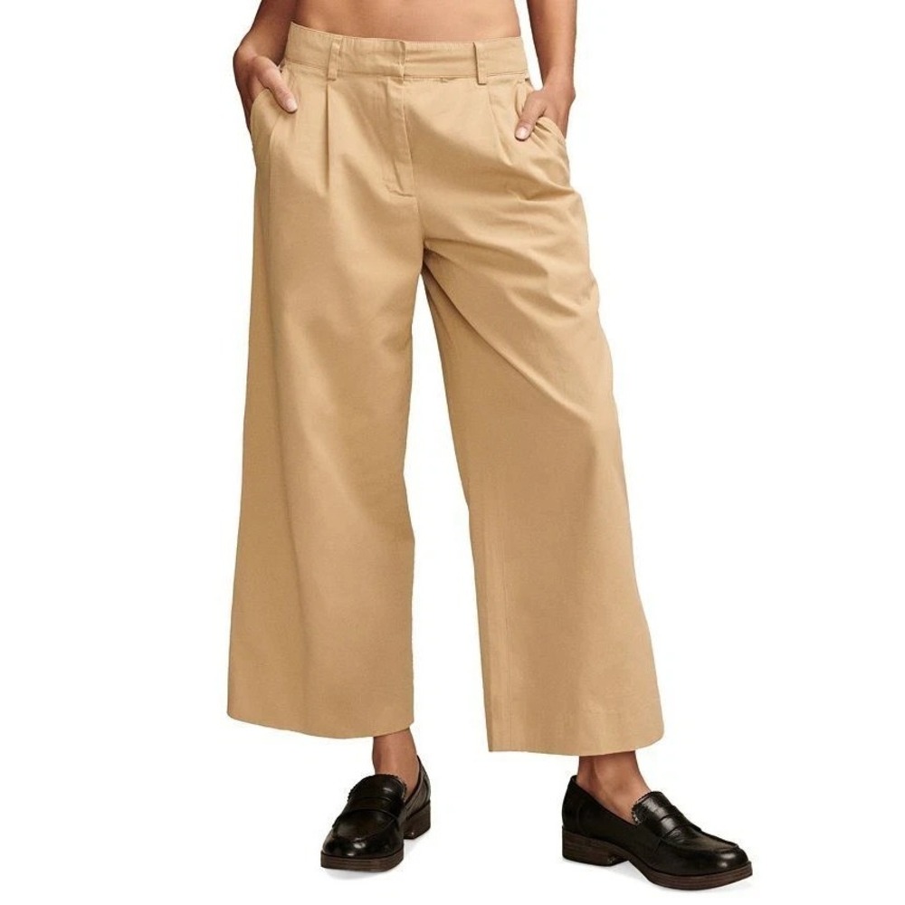 Lucky Brand NEW Womens 12 Pleated Wide Leg Crop‎ Pants Pockets High Rise Cotton